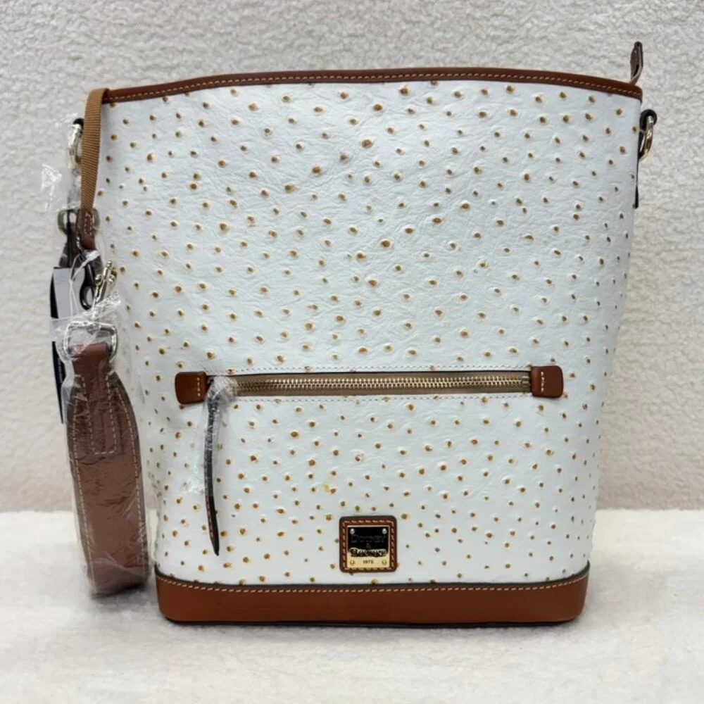 DOONEY & BOURKE Hobo Handbag in Bone Italian Leather Ostrich NEW - Picture 2 of 12